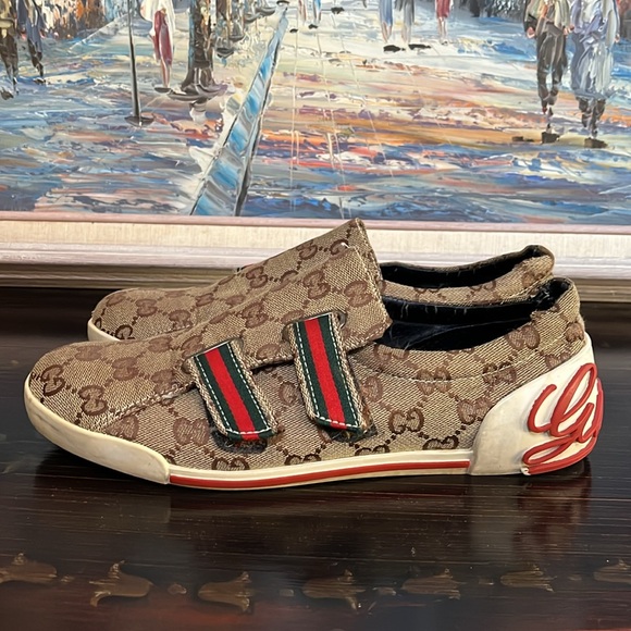 VTG Gucci Fashion GG Monogram Canvas Velcro Sneakers size 46 - Picture 4 of 16